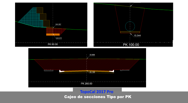 TopoCal 2022 3D CAD Mdt replanteo cubicar acopio volumen plataforma laz dron  Cajeo de Secciones Tipo